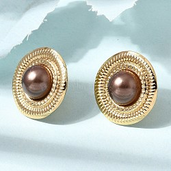 Brass Stud Earrings for Women, with ABS Plastic Imitation Pearl, Round, Rack Plating, Long-Lasting Plated, Lead Free & Cadmium Free, Real 18K Gold Plated, Camel, 25mm(KK-CBA9D38-02G-02)