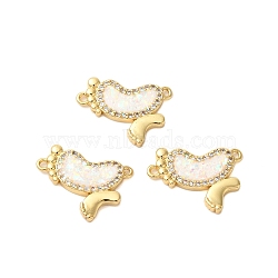 Rack Plating Brass Micro Pave Clear Cubic Zirconia Footprint Links Connector Charms, with Synthetic Opal, Real 18K Gold Plated, Long-Lasting Plated, Lead Free & Cadmium Free, White, 20x17x2mm, Hole: 1.2mm(KK-K385-111G)