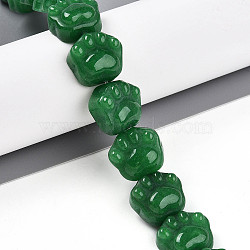 Dyed Natural Malaysia Jade Beads Strands, Cat Paw Print, Green, 14~14.5x15.5~16.5x7~8.5mm, Hole: 1mm, about 13pcs/strand, 7.36''(18.7cm)(G-M108-A13-01)