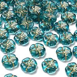 Transparent Acrylic Beads, Flower, Golden Metal Enlaced, Dark Cyan, 19.5x19.5x7mm, Hole: 1.8mm, about 333pcs/500g(MACR-K359-41D)