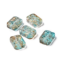 Transparent Spray Painted Glass Beads, Rectangle, Cyan, 18x13x5.5mm, Hole: 1.4mm(X-GLAA-I050-08I)