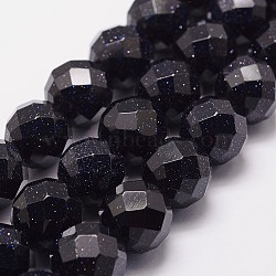Synthetic Blue Goldstone Beads Strands, Dyed & Heated, Faceted(64 Facets), Round, 16mm, Hole: 1.2mm, 25pcs/strand, 15.7 inch(G-N0178-05-16mm)
