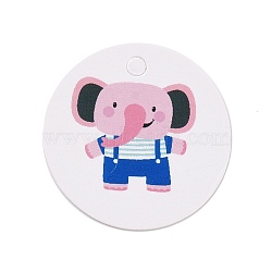 Kraft Paper Gift Tags, Flat Round with Animal Pattern, Elephant Pattern, 3x0.02cm, Hole: 3mm, about 100pcs/bag(DIY-D056-02E)