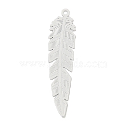 Spray Painted Brass Pendants,  Long-Lasting Plated, Feather, White, 34.5x8x0.2mm, Hole: 1.3mm(KK-S400-16E)