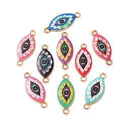 Printed Flower Alloy Enamel Evil Eye Links Connector Charms, Golden, Golden, Mixed Color, 25x10.5x2mm, Hole: 1.9mm(FIND-G118-03G)