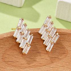 Rhombus Brass Micro Pave Clear Cubic Zirconia Stud Earrings for Women, Cadmium Free & Lead Free, Long-Lasting Plated, Rack Plating, Golden, 16x8.5mm(EJEW-G428-04G)