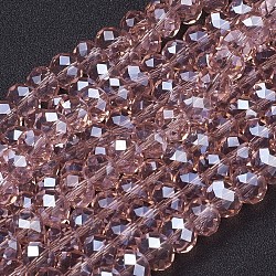 Glass Beads Strands, Pearl Luster Plated, Crystal Suncatcher, Faceted Rondelle, Dark Salmon, 10x7mm, Hole: 1mm, about 70~72pcs/strand, 18 inch(GR10MMY-39L)