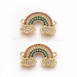 Brass Links, with  Micro Pave Cubic Zirconia, Rainbow, Colorful, Golden, 12~12.5x19x2~2.5mm, Hole: 1.2mm(KK-I637-16G)