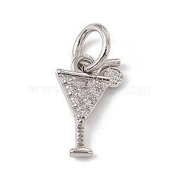 Brass Micro Pave Cubic Zirconia Charms, with Jump Rings, Cocktail Drink Charms, Platinum, 10.5x7x1mm, Hole: 3.4mm(ZIRC-F132-15P)
