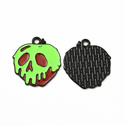 Rack Plating Alloy Enamel Pendants, Cadmium Free & Nickel Free & Lead Free, Halloween Theme, Apple Skull Charm, Electrophoresis Black, Lawn Green, 21x20x1.5mm, Hole: 1.8mm(X-FIND-G054-20EB-02)