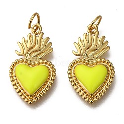 Golden Tone Brass Enamel Pendants, with Jump Rings, Long-Lasting Plated, Heart, Yellow, 22x12x3mm, Hole: 3.5mm(X-KK-K750-01G-A)