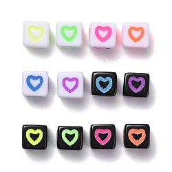 PandaHall Elite 2400Pcs 12 Colors Opaque Acrylic European Beads, Large Hole Beads, Black & White Cube with Heart, Mixed Color, 7x7x7mm, Hole: 4mm(MACR-PH0001-15)