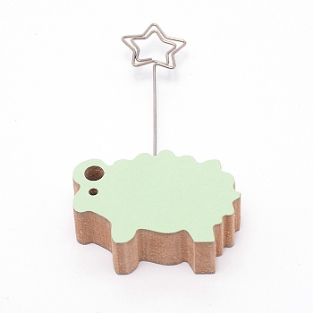 Sheep Wood Name Card Holder, Photo Memo Holders, with Star Iron Clip, for Wedding, Birthday Party Table Number Sign, Pale Green, 115x59x18mm, Hole: 3mm