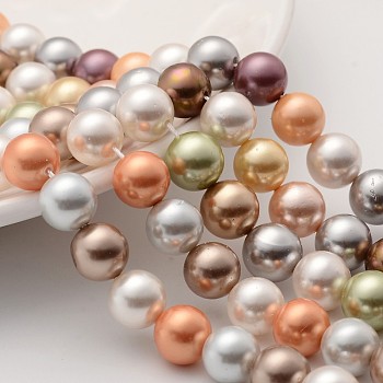 Shell Pearl Colorful Beads Strands, Round, Mixed Color, 10mm, Hole: 0.8mm, about 19~20pcs/strand, 8.2 inch(21cm)