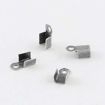 Iron Folding Crimp Ends, Fold Over Crimp Cord Ends, Platinum, 6x3x2.3mm, Hole: 1.2mm