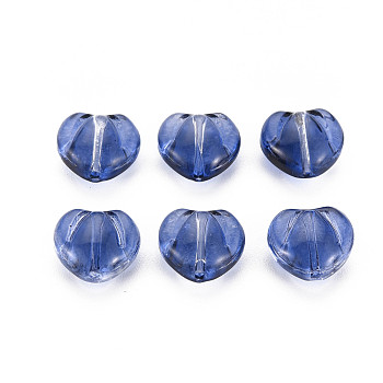 Transparent Glass Beads, Heart, Marine Blue, 10.5x12x6.5mm, Hole: 1mm