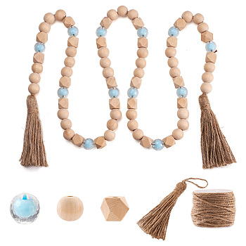 80Pcs Polygon & Round Wood Beads, 40Pcs Acrylic Beads, 1 Roll Jute Cord, 6Pcs Jute String with Jute Tassel Rope, for Jewelry Making Kits, Mixed Color, 14x14x14mm, Hole: 3mm