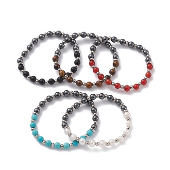 Round Mixed Gemstone Beads Stretch Bracelet for Girl Women, Inner Diameter: 2 inch(5cm)