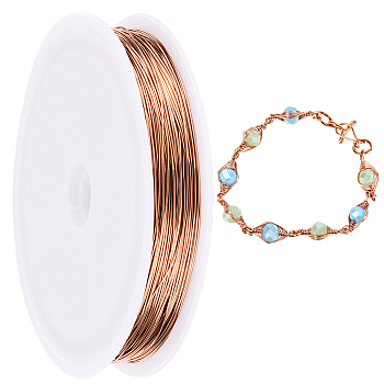 Eco-Friendly Copper Wire, Round Beading Wire, with Spool, Long-Lasting Plated, Rose Gold, 24 Gauge, 0.5mm, about 131.23 Feet(40m)/Bag