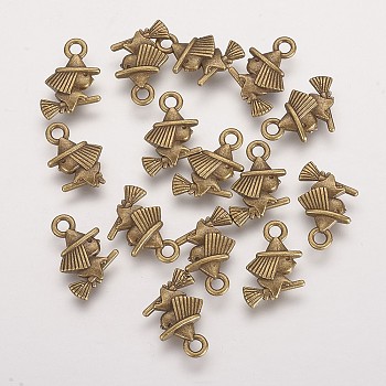 Tibetan Style Alloy Pendants, Cadmium Free & Nickel Free & Lead Free, Witch, for Halloween, Antique Bronze, 13x11x3mm, Hole: 2mm