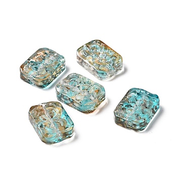 Transparent Spray Painted Glass Beads, Rectangle, Cyan, 18x13x5.5mm, Hole: 1.4mm