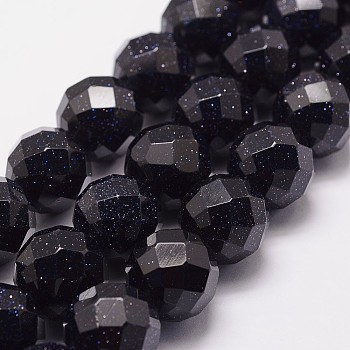 Synthetic Blue Goldstone Beads Strands, Dyed & Heated, Faceted(64 Facets), Round, 16mm, Hole: 1.2mm, 25pcs/strand, 15.7 inch