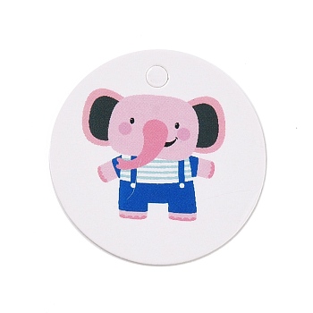 Kraft Paper Gift Tags, Flat Round with Animal Pattern, Elephant Pattern, 3x0.02cm, Hole: 3mm, about 100pcs/bag