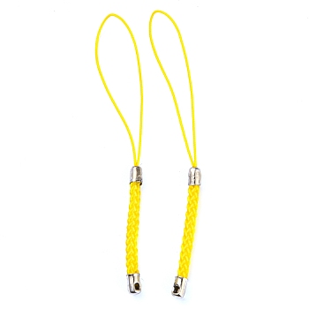 Polyester Cord Mobile Straps, with Platinum Plated Iron Findings, Gold, 8~9cm
