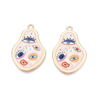 Printed Alloy Enamel Pendants, Pear & Evil Eye Charms, Rack Plating, Cadmium Free & Lead Free & Nickel Free, Golden, Colorful, 37.5x25x2~2.5mm, Hole: 2mm