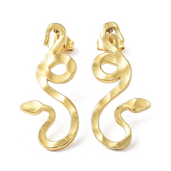 304 Stainless Steel Stud Earring, Garden Reptile Serpentine Snake Earring for Women, Real 18K Gold Plated, 29.5x13mm