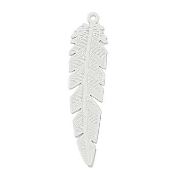 Spray Painted Brass Pendants,  Long-Lasting Plated, Feather, White, 34.5x8x0.2mm, Hole: 1.3mm