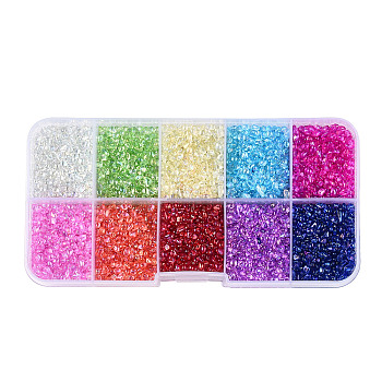 10 Grid Transparent Glass Bubble Beads, DIY 3D Nail Art Decoration Mini Beads, No Hole, Nuggets, Mixed Color, 2~4.5x1.5~3.5x1~3mm