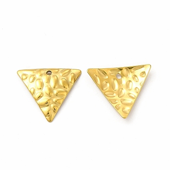Ion Plating(IP) 304 Stainless Steel Pendants, Textured, Triangle Charm, Real 18K Gold Plated, 15x17x2mm, Hole: 1.2mm