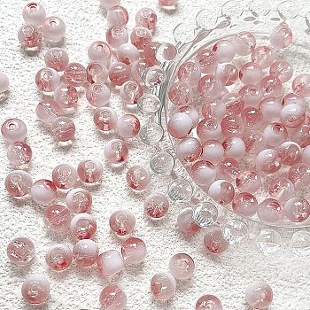 Handmade Transparent Lampwork Beads, Round, Pink, 8.5mm, Hole: 1mm, 10pcs/set