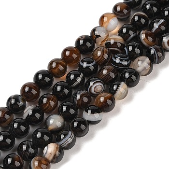 Natural Banded Agate, Eye Agate, Dyed & Heated, Round, Black, 6mm, Hole: 0.9mm, about 61pcs/strand, 14.76''(37.5cm)