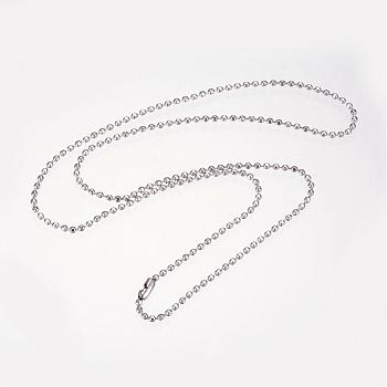 304 Stainless Steel Necklaces, with Clasps, Ball Chain Necklaces, Faceted, Stainless Steel Color, 19.8 inch(50.3cm), 1.9mm