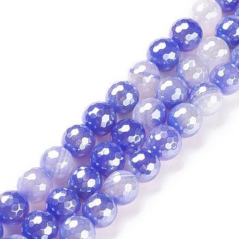 Round Natural Electroplated Blue Agate Beads, Faceted, Medium Slate Blue, 12mm, Hole: 1.6mm, about 31pcs/strand, 14.96''(38cm)