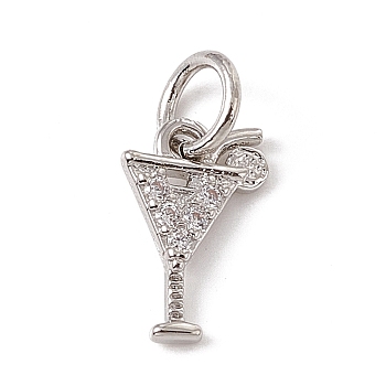 Brass Micro Pave Cubic Zirconia Charms, with Jump Rings, Cocktail Drink Charms, Platinum, 10.5x7x1mm, Hole: 3.4mm