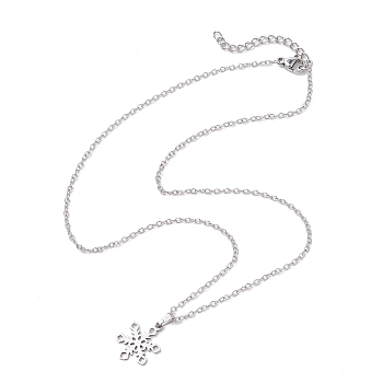 Non-Tarnish 201 Stainless Steel Pendants Necklace, Cable Chain Necklaces, Snowflake, Stainless Steel Color, 16.02 inch(40.7cm)