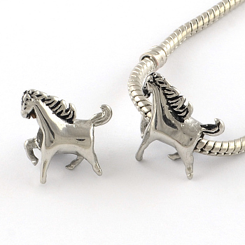 Horse Enamel Style Smooth Surface 304 Stainless Steel European Bead, Large Hole Beads, Stainless Steel Color, 17x17x7mm, Hole: 5mm