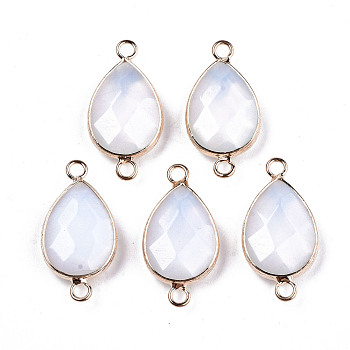 Synthetic Opalite Links Connectors, with Light Gold Tone Brass Findings, Faceted Teardrop, 27x14x6mm, Hole: 2mm