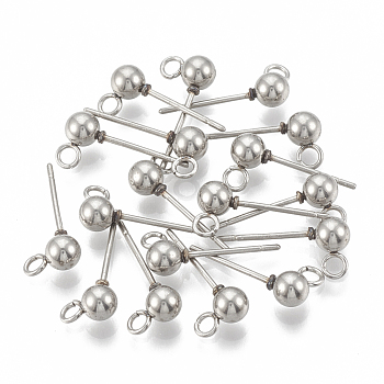 201 Stainless Steel Stud Earring Findings, with Loop and 304 Stainless Steel Pins, Round, Stainless Steel Color, 7x4mm, Hole: 1.8mm, Pin: 0.8mm