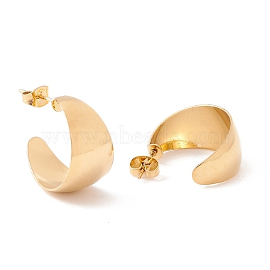 Ion Plating(IP) 304 Stainless Steel Chunky C-shape Stud Earrings(EJEW-P198-10G)-2
