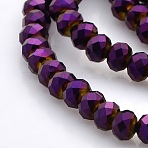 Full Plated Faceted Rondelle Electroplate Glass Beads Strands, Purple Plated, 4x3mm, Hole: 1mm, about 110pcs/strand, 15 inch(GLAA-A024C-FP03)
