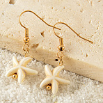 Alloy Natural Shell Dangle Earrings, Golden, Starfish, 35x20mm(FS-WG3D07F-01)