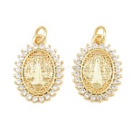Religion Brass Micro Pave Clear Cubic Zirconia Pendants, Oval with Saint Charms, Real 16K Gold Plated, 19.5x14x2mm, Hole: 3mm(CU-CBA9482-01G-10)
