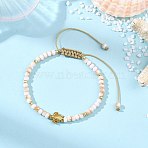 Glass Seed Beads Braided Bead Bracelets, 304 Stainless Steel Tortoise Charm Adjustable Bracelets for Women Men, Navajo White, Inner Diameter: 1.93~3.31 inch(4.9~8.4cm)(BJEW-JB13836)