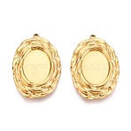 304 Stainless Steel Pendant Cabochon Settings, Ion Plating(IP), Oval, Real 18K Gold Plated, Tray: 16x12mm, 31x21x3mm, Hole: 1.5mm(STAS-T067-21G)