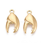 304 Stainless Steel Pendants, Ion Plating(IP), Crab Claw Charm, Real 18K Gold Plated, 17.5x9x2mm, Hole: 1.8mm(STAS-T067-100G)