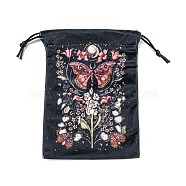 Butterfly Print Velvet Storage Bags, Drawstring Pouches Tarot Card Packaging Bag, Rectangle, Light Coral, 17.9x13cm(ABAG-M007-02A)